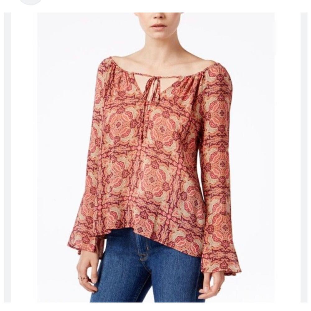 Sanctuary Lyric Printed Off Shoulder Peasant Top Size Small